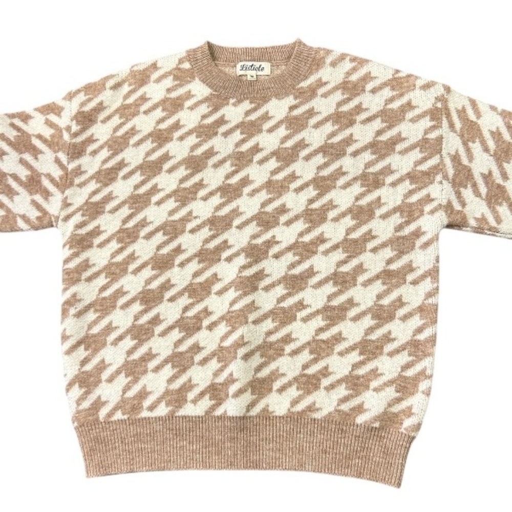 Listicle Taupe Houndstooth Pullover Knit Sweater Women’s Size Medium - Picture 6 of 11